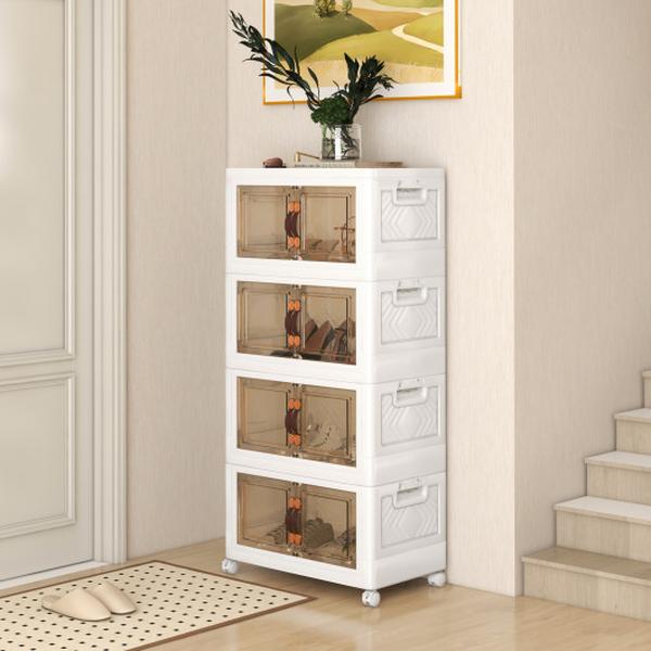 Picture of Costway JV12082WH Stackable Storage Bins with 2 Lockable Wheels - Pack of 4