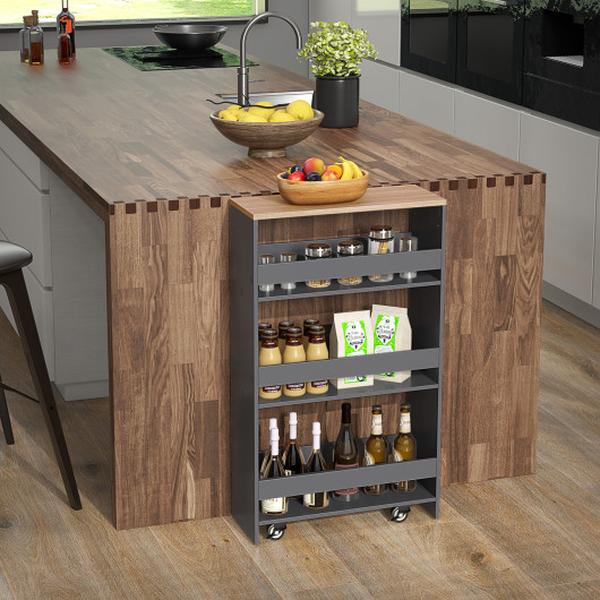Picture of Costway JV12256GR 4-Tier Rolling Storage Slim Kitchen Cart on Wheels with Open Shelves & Handle - Gray