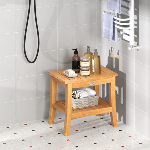 Picture of Costway JV12442 20 in. Non-Slip Shower Bench with Storage Shelf & Curved Top