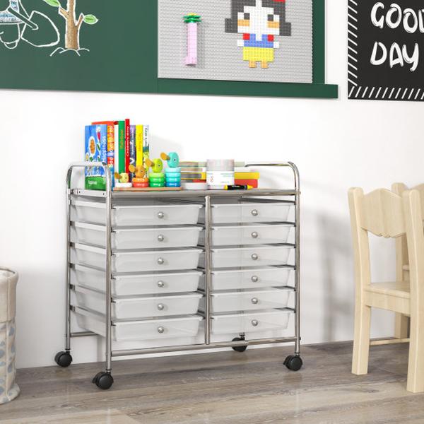 JV12580CL 12 Drawers Rolling Storage Cart for Home & Office - Transparent