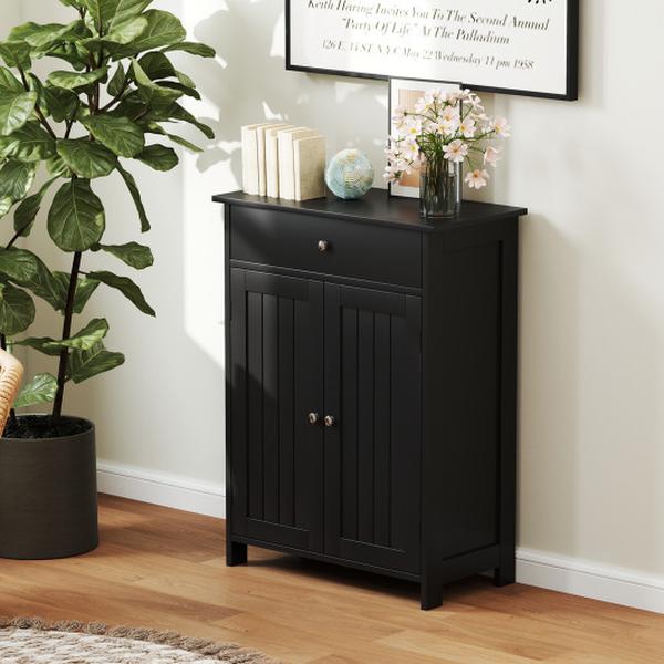 JV12679DK Bathroom Floor Cabinet Freestanding Storage Organizer with 2 Doors - Black