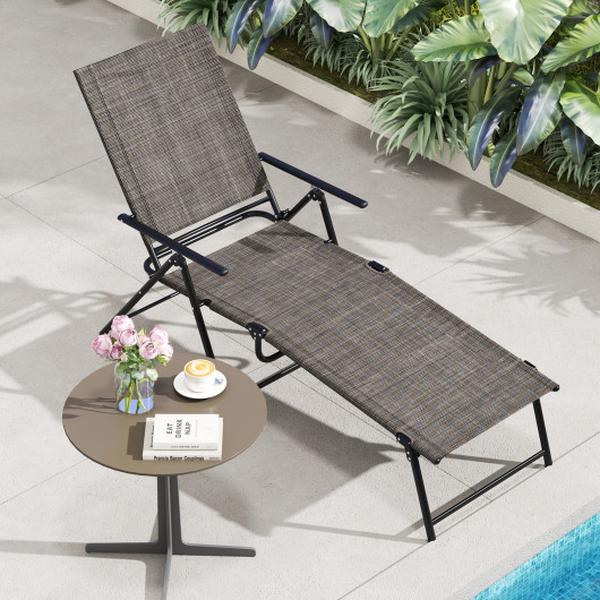 NP11397CF-1 Patio Folding Chaise Lounge Chairs Recliner with 6-Level Backrest - Brown
