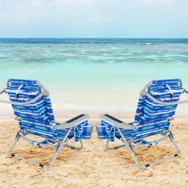 NP11624NY-1 Foldable Backpack Beach Chair with Cup Holder & Storage Pockets for Outdoor - Navy