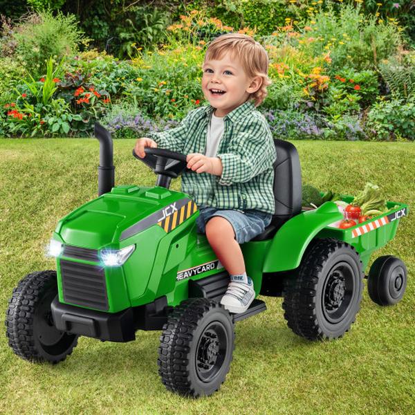 TQ10353US-GN 12V 2-in-1 Kids Ride on Tractor with Trailer & 3-Gear Shift - Green