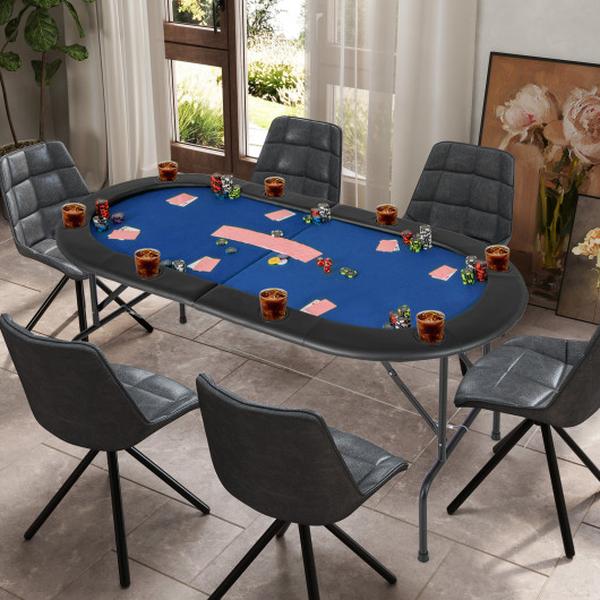 UY10159BL 8 Players Texas Holdem Foldable Poker Table - Blue
