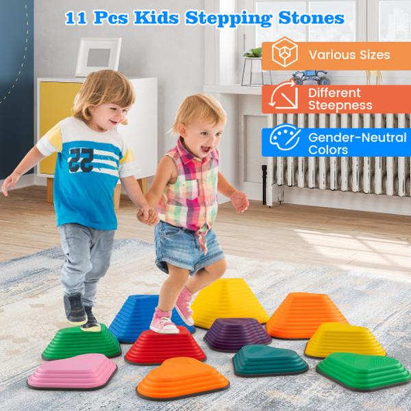 UY10126CS Kids Stackable Balance Blocks Indoor Outdoor Stepping Stones - Multi Color - 11 Piece