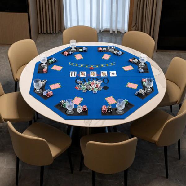 UY10155BL 8-Player Foldable Poker Table Top with Carrying Bag - Blue
