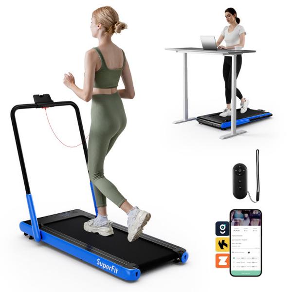 SP38206US-NY 3-in-1 3 HP Folding Treadmill with Smart Apps Remote Control & Speakers - Navy -  Costway