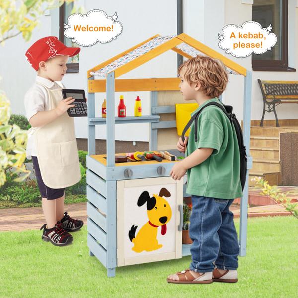 TP10278GR 2 in 1 Wooden Mud Kitchen Set with Removable Water Box & Storage Bag - Gray