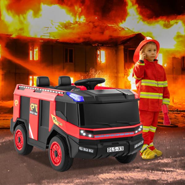 TQ10275US-RE 12V Kids 2-Seater Ride on Fire Truck with Remote Control & Water Gun - Red