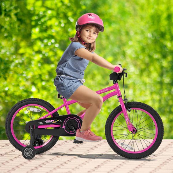 TS10165PI-18 18 in. Adjustable Kids Bike with Removable Training Wheels for 4-8 Years Old - Pink