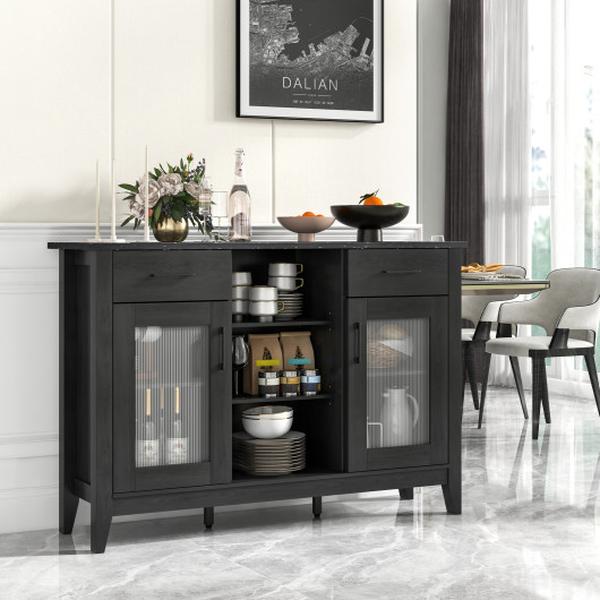 JV12163DK Sideboard Buffet Cabinet with 2 Drawers & 4 Adjustable Shelves - Black