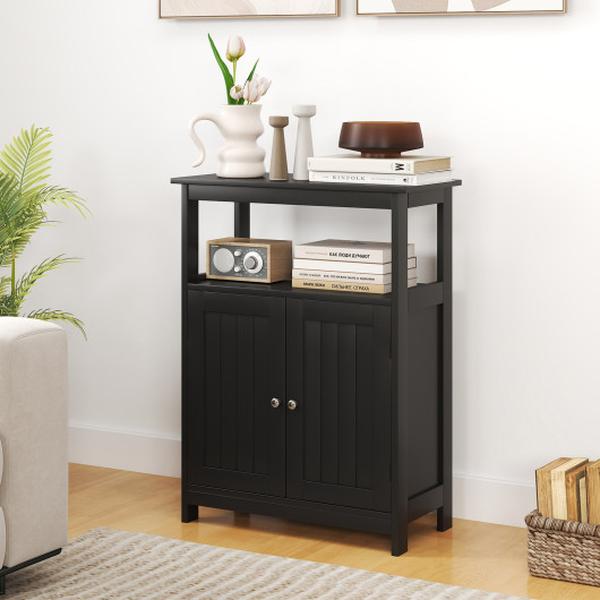 JV12680DK Bathroom Floor Cabinet Freestanding Storage Organizer with Open Compartment - Black