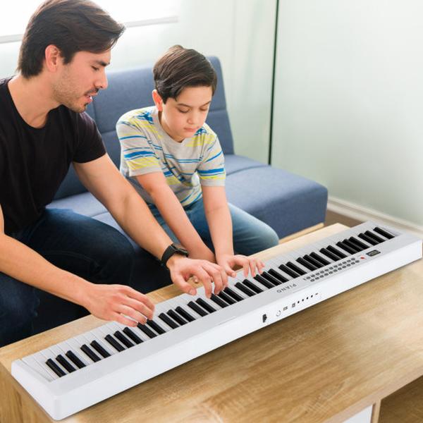 MU10117US-WH 88 Key Foldable Electric Keyboard Piano with Wireless MIDI & Dual Speakers - White