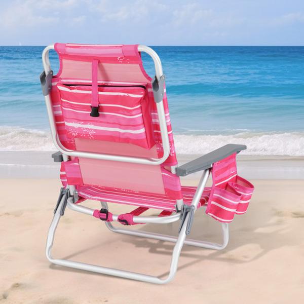 NP10019FS-2 Folding Backpack Beach Chair with Pillow - Hot Pink - 2 Piece