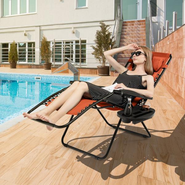 NP10642OR-2 Folding Lounge Chair with Zero Gravity - Orange - 2 Piece