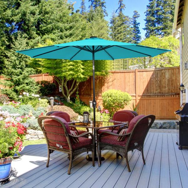 NP11494TU 10 ft. Outdoor Patio Umbrella with Bright Solar LED Lights - Turquoise