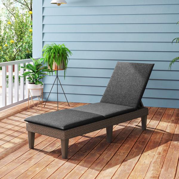 NP11525BN-A-NP11525HS-1 Patio Lounge Outdoor Recliner Chair with Cushion 3-Position Adjustable Backrest - Gray