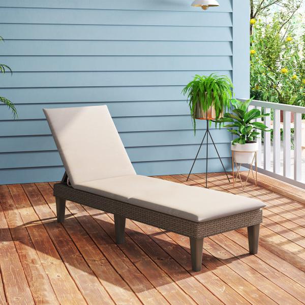 NP11525BN-A-NP11525WH-1 Patio Lounge Outdoor Recliner Chair with Cushion 3-Position Adjustable Backrest - Beige