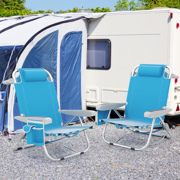 NP11624BL-1 Foldable Backpack Beach Chair with Cup Holder & Storage Pockets for Outdoor - Blue
