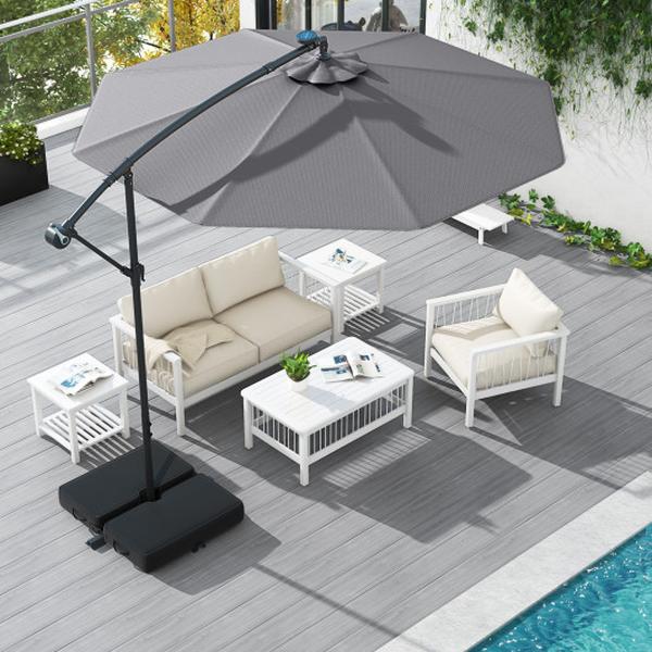NP11657SH 10 ft. Patio Offset Cantilever Umbrella with 40 Solar Powered Lights - Gray