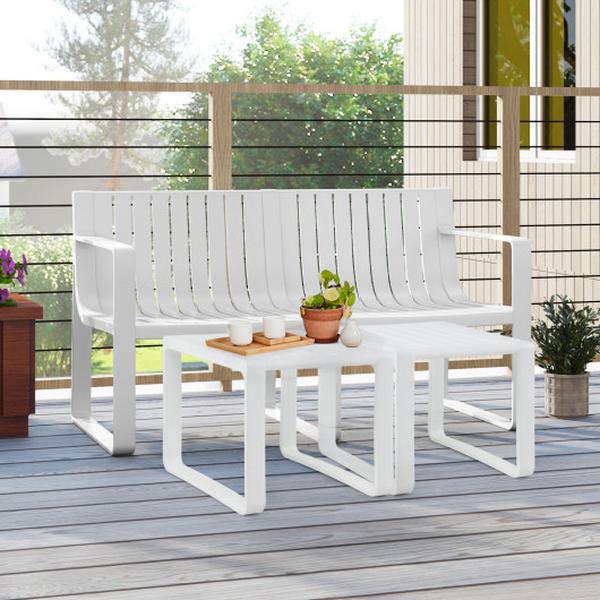 NP11949WH Weather-Resistant Plastic 2-Person Bench with Curved Backrest - White
