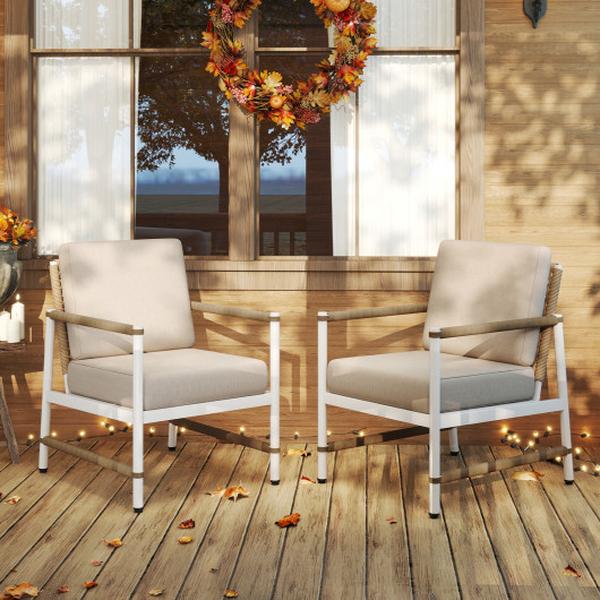 NP11964GR-12 Patio Aluminum Sofa with Wicker Backrest & Armrests - Gray - Pack of 2