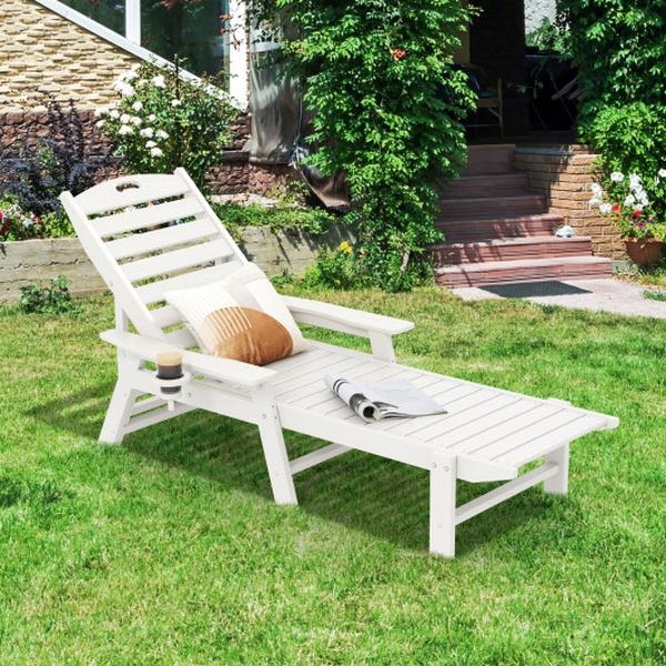 NP11981WH Patio Chaise Lounge Chair with 4 Position Backrest - White