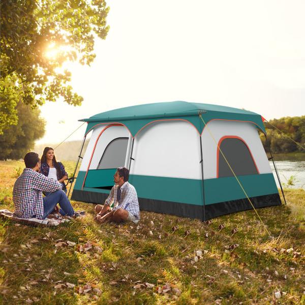 NP12016GN-M 6-8 Person Camping Tent with Double Rooms & 2 Doors - Green