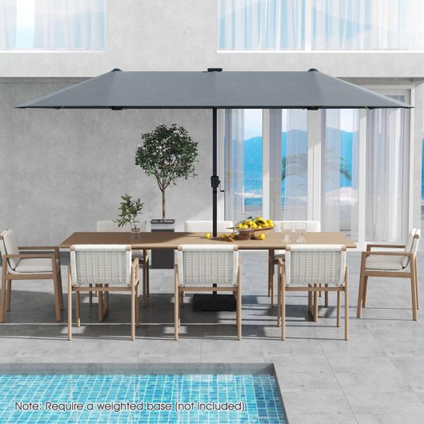 NP12228HS 13 ft. Large Patio Umbrella with LED Solar Lights & Crank Handle - Gray