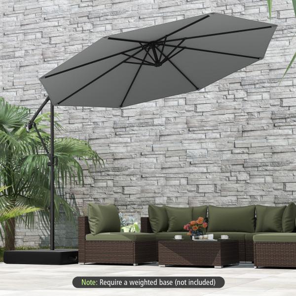 NP12245HS 10 ft. Offset Hanging Umbrella with Base & Infinite Tilt - Gray