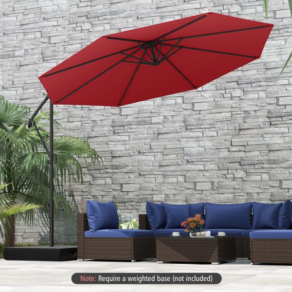 NP12245WN 10 ft. Offset Hanging Umbrella with Base & Infinite Tilt - Wine