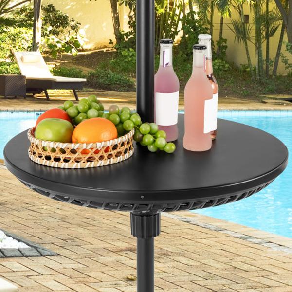 NP12266DK Patio Umbrella Table Tray Adjustable Base with Poles - Black