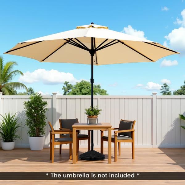NP12273DK Water & Sand Filled Outdoor Umbrella Stand with Shell Texture & 3 Coupler Sizes - Black