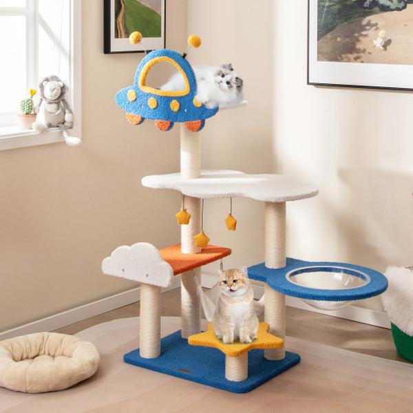 Picture of Costway PV10217BL 49 in. Tall Cat Tree with UFO Top Perch Space Capsule & Sisal Scratching Posts - Blue