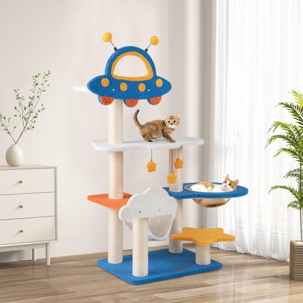 Picture of Costway PV10217BL 49 in. Tall Cat Tree with UFO Top Perch Space Capsule & Sisal Scratching Posts - Blue