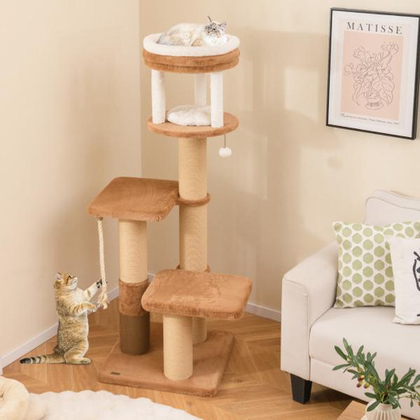 Picture of Costway PV10265CF 65 in. Tall Cat Tree with Self-Groomer & Removable Cat Bed - Coffee