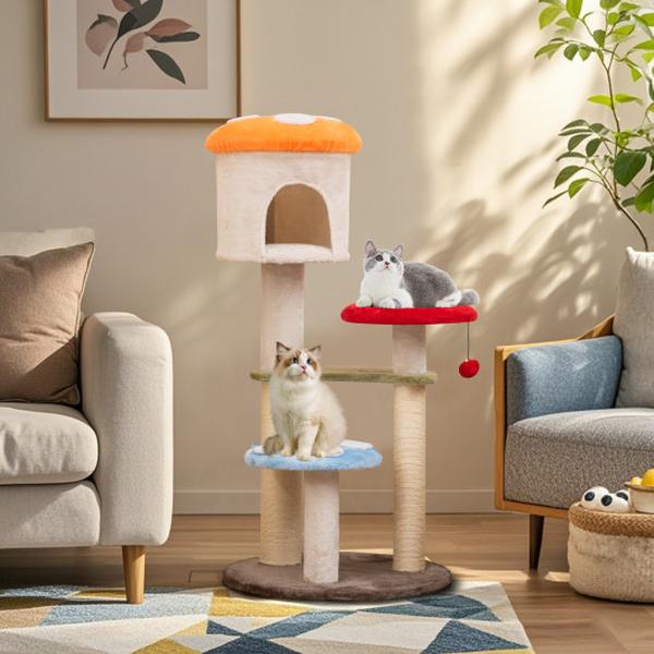 Picture of Costway PV10268CL Cute Mushroom Cat Tree with Sisal Scratching Posts Top Condo & Padded Platforms - Multi Color
