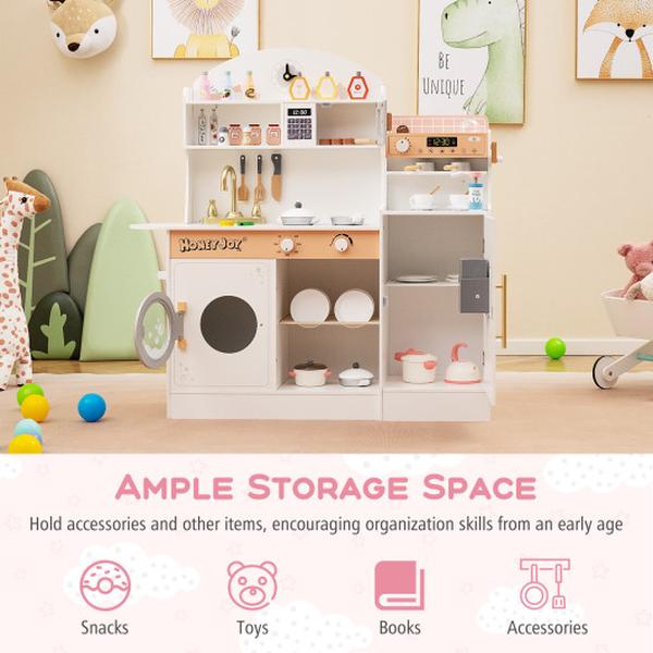 Picture of Costway TM10119WH Kids Wooden Kitchen Set with Coffee Makers & Accessories - White