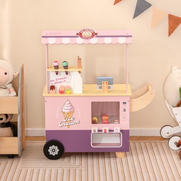 TM10121PI Kids Ice Cream Truck Pretend Play Set for Toddlers with Vending Machine - Pink