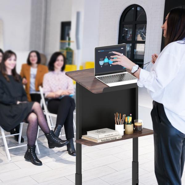 TL35751BK 40.5-49 in. Height Adjustable Rolling Podium Stand Lectern Table - Black
