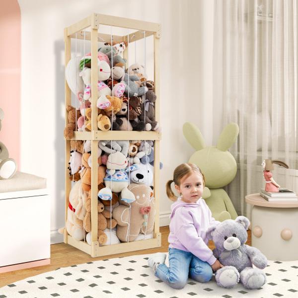 TP10232NA 300 Liter Large Stuffed Animal Storage Organizer with Open Top & Elastic Cords - Natural