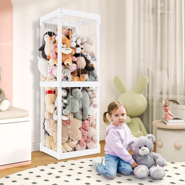 TP10232WH 300 Liter Large Stuffed Animal Storage Organizer with Open Top & Elastic Cords - White