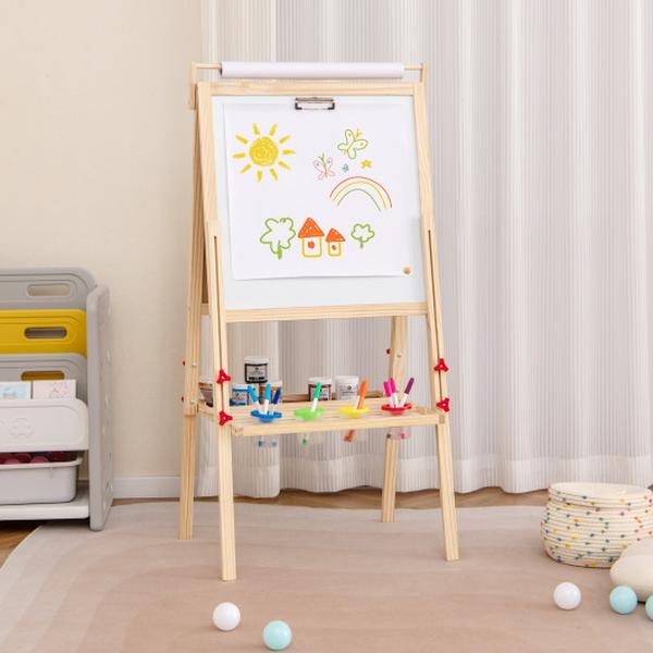 Picture of Costway TP10262NA Adjustable Double-Sided Easel with 4 Paint Cups - Natural