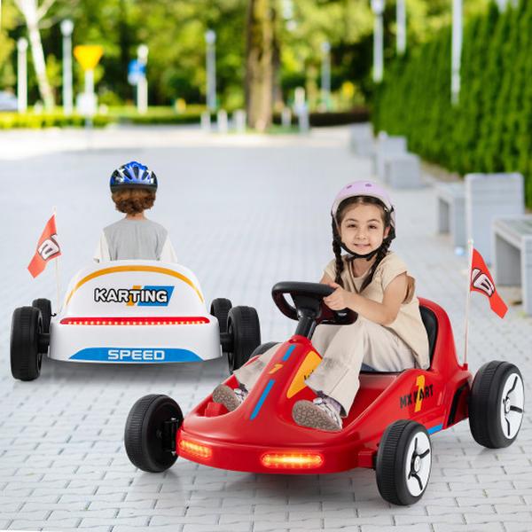 TQ10301US-RE 12V Electric Go Kart for Kids Race Toy with Remote Control & Music - Red