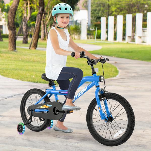 TS10184NY-18 18 in. LED Lighted Adjustable Kids Bike with Training Wheels for 4-8 Years Old - Light Blue