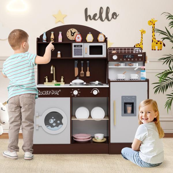 TM10119CF Kids Wooden Kitchen Set with Coffee Makers & Accessories - Coffee