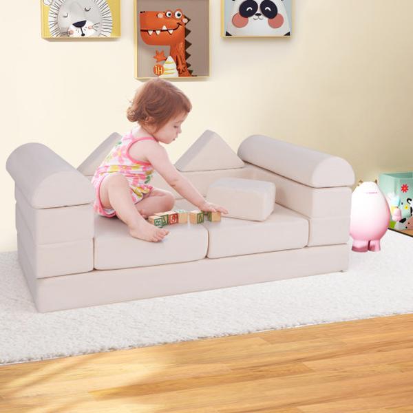 Picture of Costway TP10266BE Climb & Crawl Foam & Floor Playset with Breathable Suede Fabric - Beige - 9 Piece