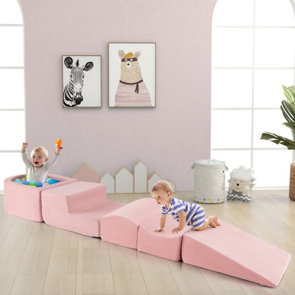 TP10267PI Climb & Crawl Playset with Ball Pit for Kids - Pink - 5 Piece