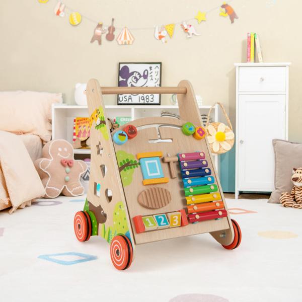 TP10318NA Wooden Push & Pull Baby Walker with Handle & Storage - Natural